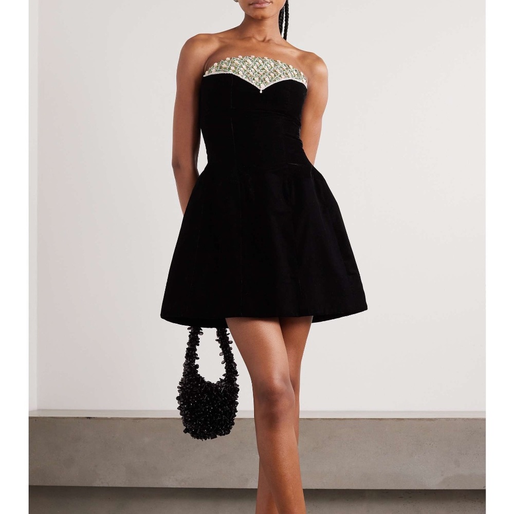 CLIO PEPPIATT Strapless embellished velvet mini dress